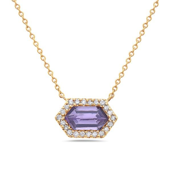 14k Yellow Gold Amethyst Halo Necklace Dickinson Jewelers Dunkirk, MD