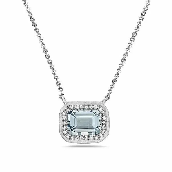 14k White Gold Aquamarine Halo Necklace Dickinson Jewelers Dunkirk, MD