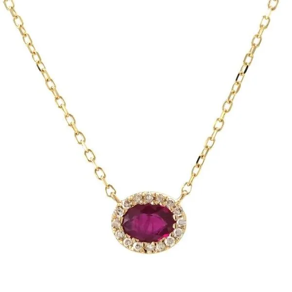 14k Yellow Gold Ruby Halo Necklace Dickinson Jewelers Dunkirk, MD