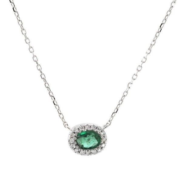 14k White Gold Emerald Halo Necklace Dickinson Jewelers Dunkirk, MD