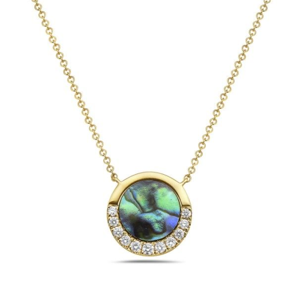 14k Yellow Gold Abalone and Diamond Necklace Dickinson Jewelers Dunkirk, MD