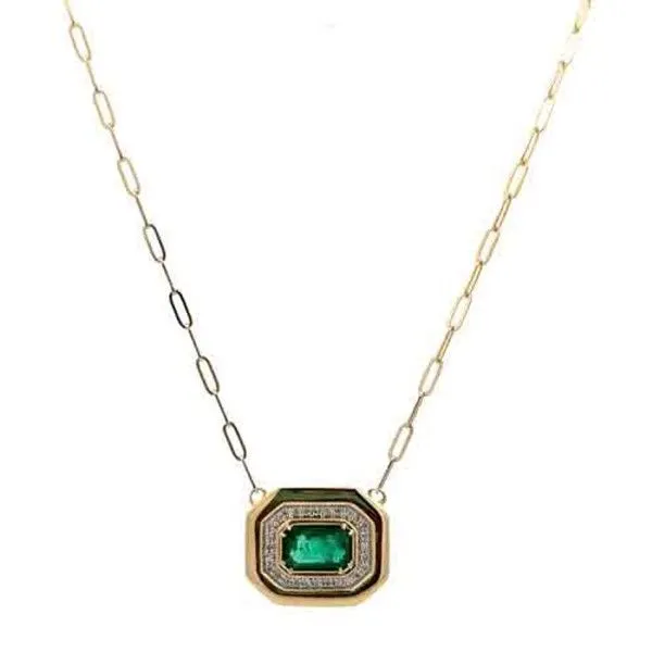 14Kt Yellow Gold Emerald Halo Necklace Dickinson Jewelers Dunkirk, MD