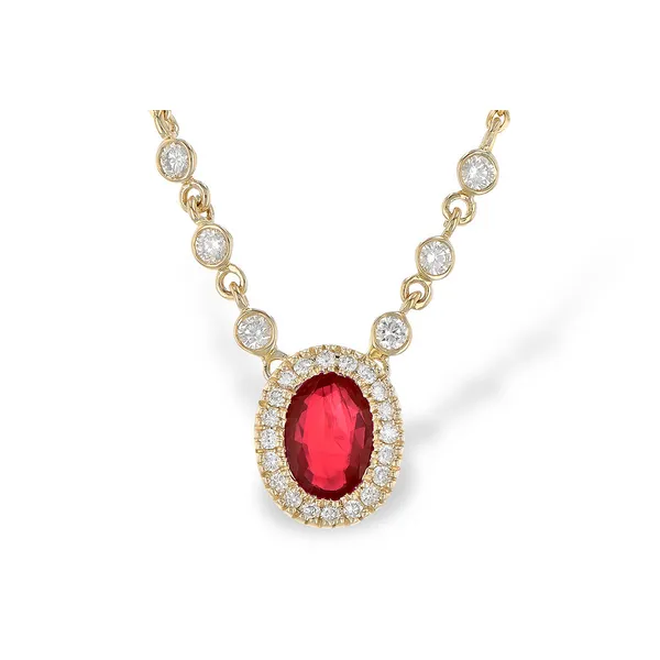 14Kt Yellow Gold Oval Ruby Halo Necklace Dickinson Jewelers Dunkirk, MD