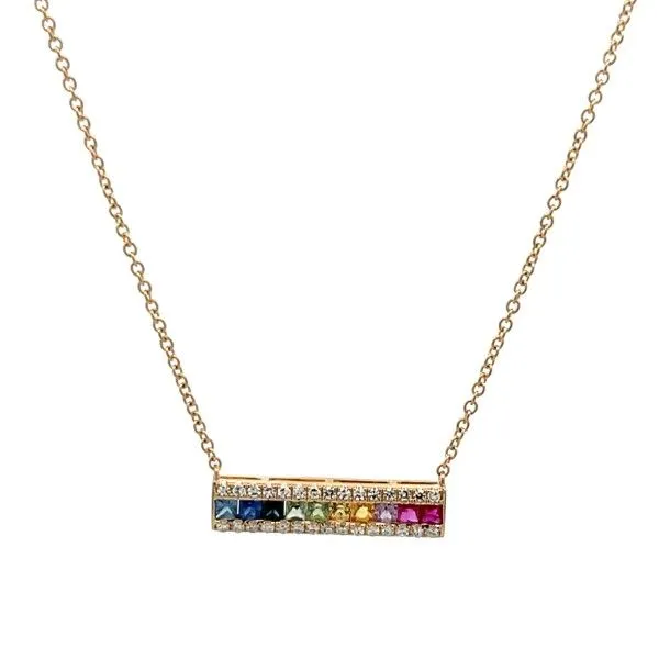 14 Karat Yellow Rainbow Sapphire Bar Necklace Dickinson Jewelers Dunkirk, MD