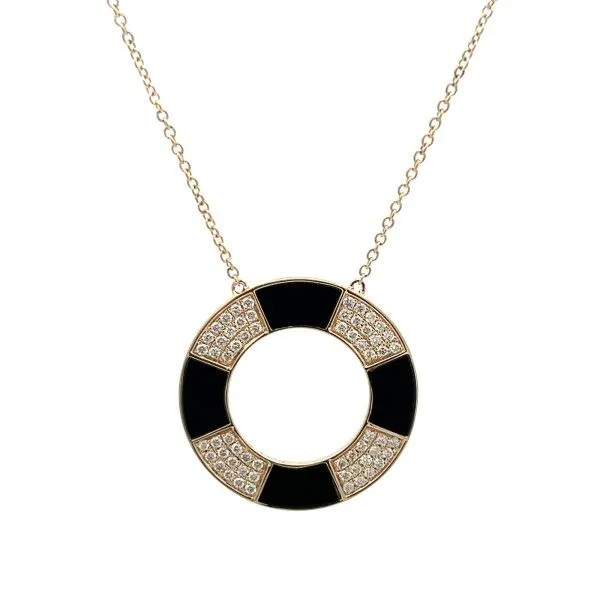 14 Karat Yellow Onyx and Diamond Circle Necklace Dickinson Jewelers Dunkirk, MD