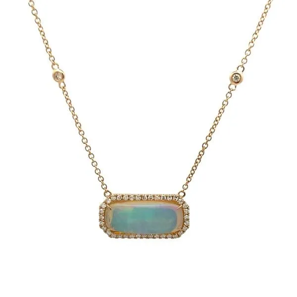 14 Karat Yellow Opal Halo Diamond Station Necklace Dickinson Jewelers Dunkirk, MD