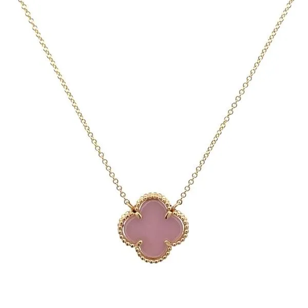 14Kt Yellow Pink Ceramic Clover Center Necklace Dickinson Jewelers Dunkirk, MD