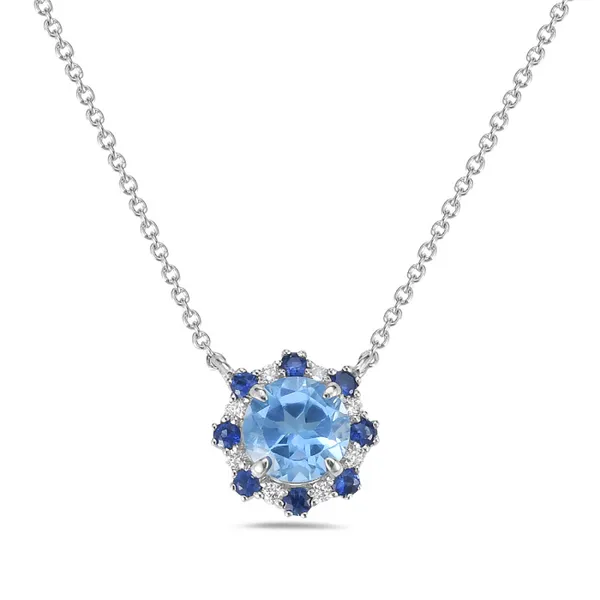 14Kt Blue Topaz and Sapphire Halo Center Necklace Dickinson Jewelers Dunkirk, MD