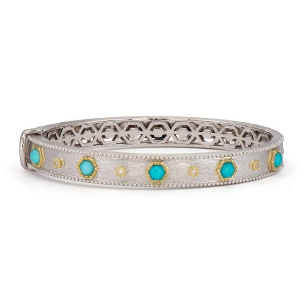 18k Yellow Gold and Sterling Silver Turquoise and Diamond Bracelet Dickinson Jewelers Dunkirk, MD