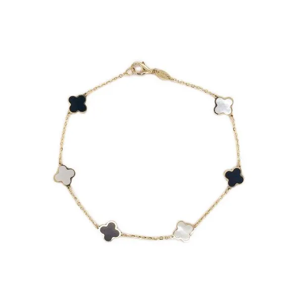 14K Yellow Gold Mother of Pearl and Onyx Clover Bracelet Dickinson Jewelers Dunkirk, MD