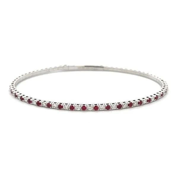 14K White Gold Diamond and Ruby Alternating Flex Bangle Bracelet Dickinson Jewelers Dunkirk, MD