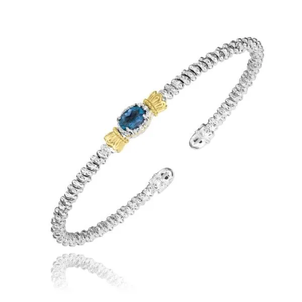 14K Yellow Gold and Sterling Silver London Blue Topaz Moir&eacute; Beading Open Bracelet Dickinson Jewelers Dunkirk, MD