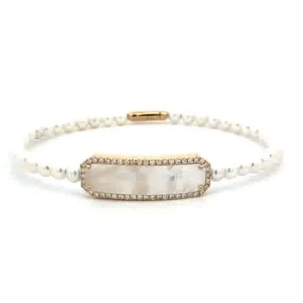 14Kt Yellow Rectangle Mother of Pearl Halo Pearl Flex Bangle Bracelet Dickinson Jewelers Dunkirk, MD