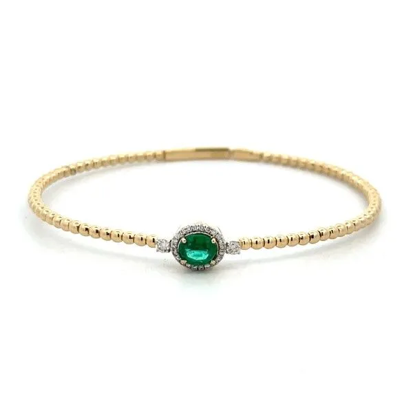 14K Yellow Gold Emerald and Diamond Flex Bangle Bracelet Dickinson Jewelers Dunkirk, MD