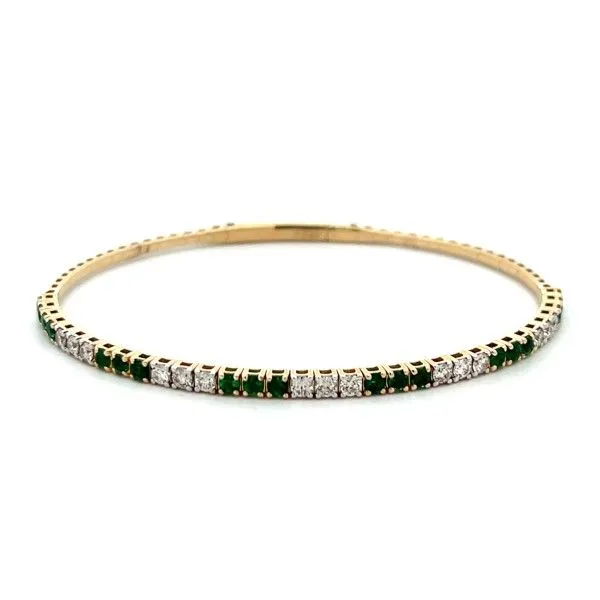 14K Yellow Gold Emerald and Diamond Flex Bangle Bracelet Dickinson Jewelers Dunkirk, MD