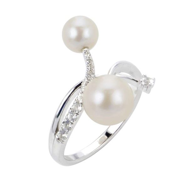 Sterling Silver Pearl and White Topaz Ring Dickinson Jewelers Dunkirk, MD