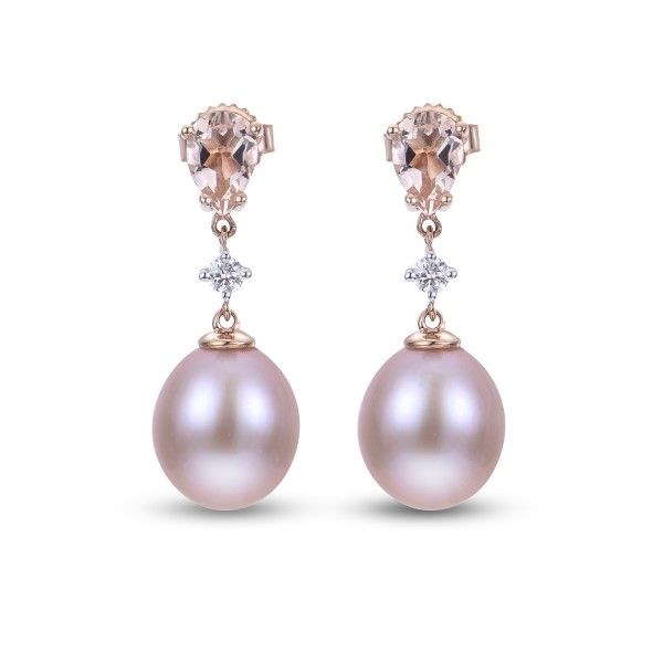 14k Rose Gold Diamond, Morganite, Pearl Earrings Dickinson Jewelers Dunkirk, MD