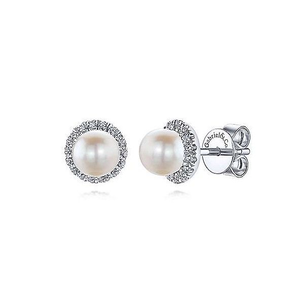 14k White Gold Pearl Halo Earrings Dickinson Jewelers Dunkirk, MD
