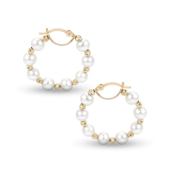 14k Yellow Gold Pearl Hoop Earrings Dickinson Jewelers Dunkirk, MD