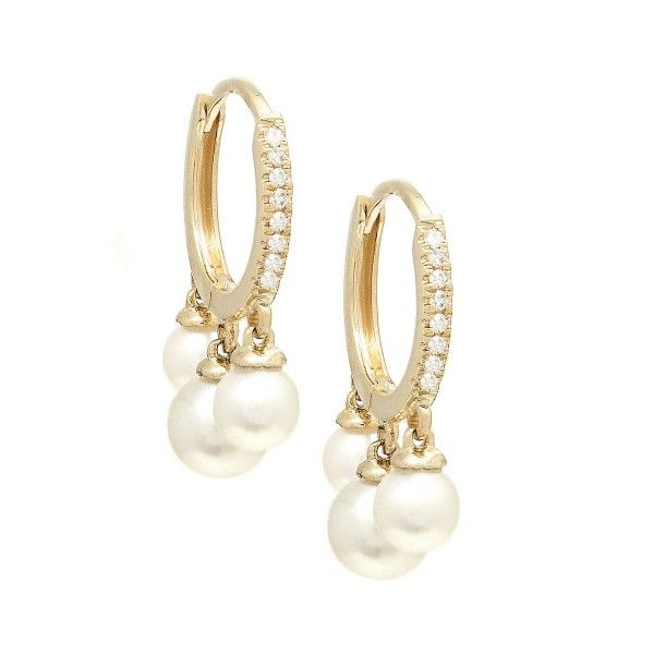 14k Yellow Gold Pearl and Diamond Huggie Earrings Dickinson Jewelers Dunkirk, MD