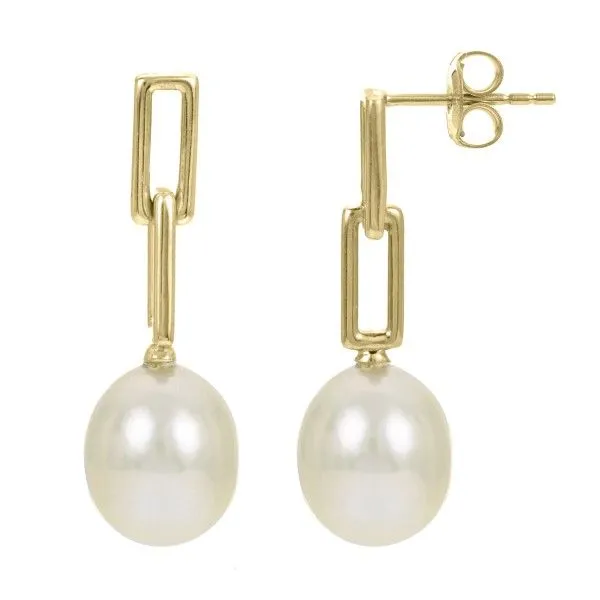 14k Yellow Gold Pearl Paperclip Drop Earrings Dickinson Jewelers Dunkirk, MD