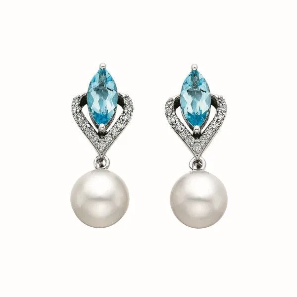 10Kt White Blue Topaz and Pearl Dangle Post Earrings Dickinson Jewelers Dunkirk, MD