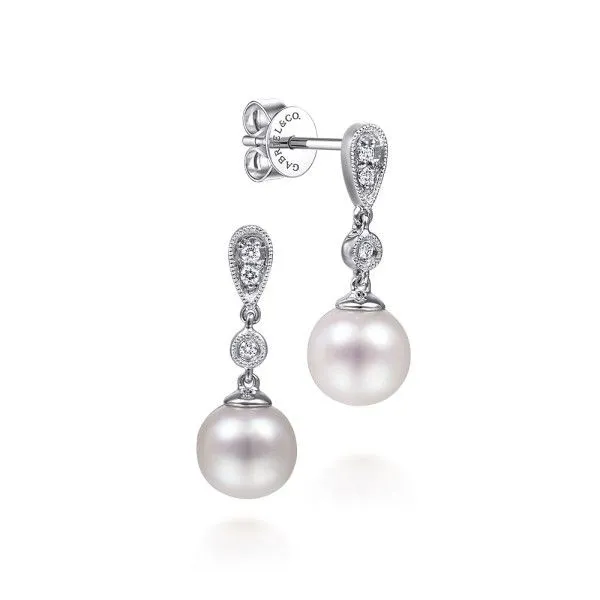 14Kt White Gold Vintage Inspired Pearl Drop Earrings Dickinson Jewelers Dunkirk, MD