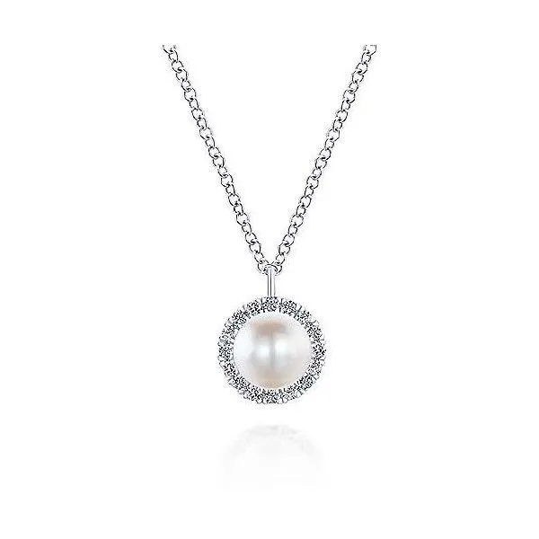 14k White Gold Pearl Halo Pendant Dickinson Jewelers Dunkirk, MD