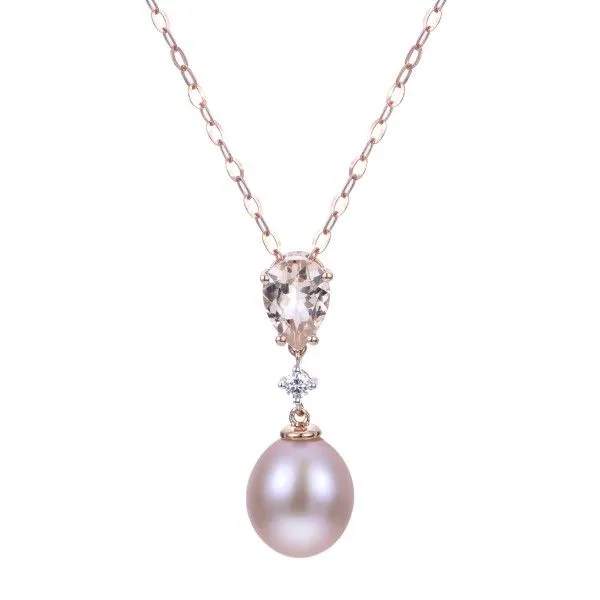 14k Rose Gold Diamond, Morganite, Pearl Pendant Dickinson Jewelers Dunkirk, MD