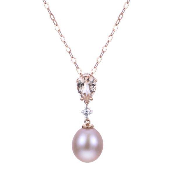 14k Rose Gold Diamond, Morganite, Pearl Pendant Dickinson Jewelers Dunkirk, MD