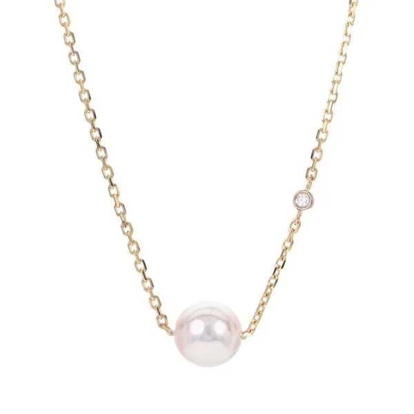 14k Yellow Gold Akoya Pearl and Bezel Set Diamond Necklace Dickinson Jewelers Dunkirk, MD