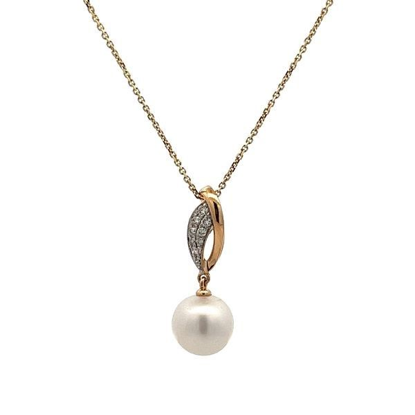 14K Yellow-White Gold Pearl Drop Pendant Dickinson Jewelers Dunkirk, MD