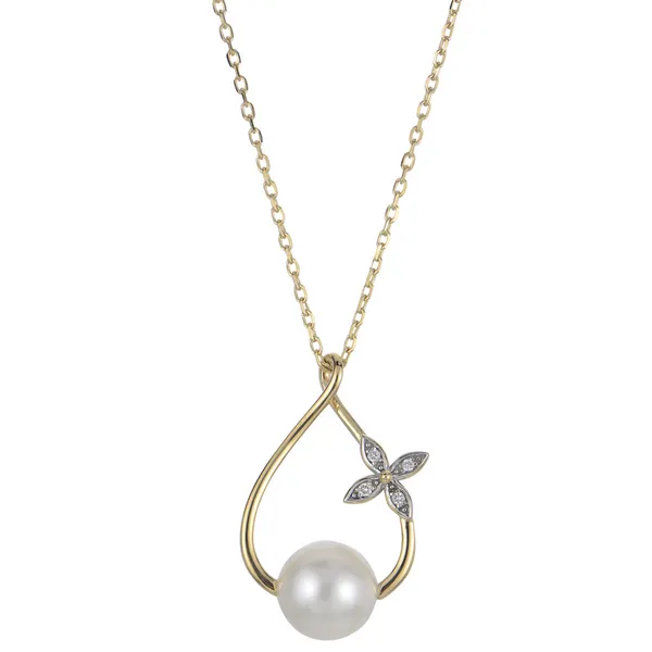 14Kt Yellow Freshwater Pearl 4-Petal Open Pendant on Chain Dickinson Jewelers Dunkirk, MD
