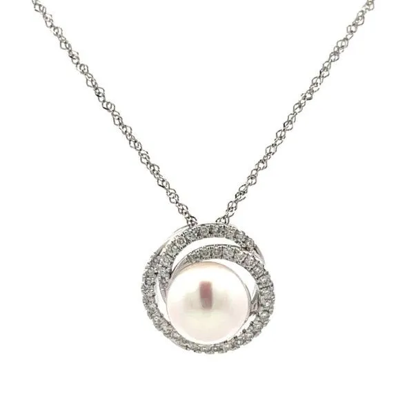 14Kt White Gold Diamond and Pearl Swirl Pendant on Chain Dickinson Jewelers Dunkirk, MD