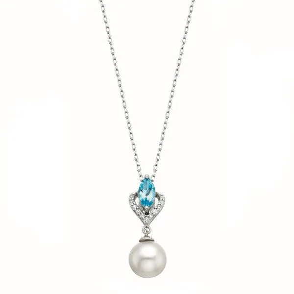 10Kt White Gold Blue Topaz and Pearl Dangle Pendant on Chain Dickinson Jewelers Dunkirk, MD