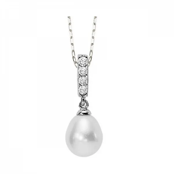 Sterling Silver Pearl and CZ Dangle Pendant Dickinson Jewelers Dunkirk, MD