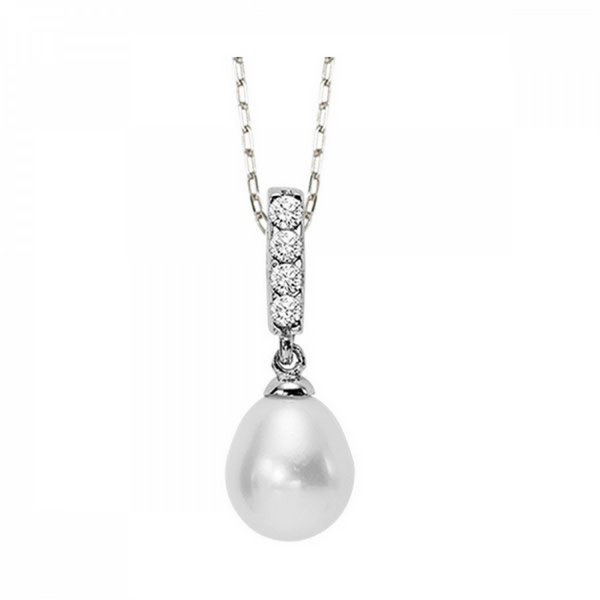 Sterling Silver Pearl and CZ Dangle Pendant Dickinson Jewelers Dunkirk, MD