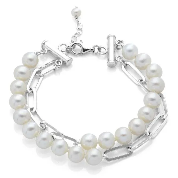 Sterling Silver Freshwater Pearl and Paperclip Chain Bracelet Dickinson Jewelers Dunkirk, MD