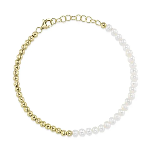 14Kt Yellow Cultured Pearl and Beaded Link Bracelet Dickinson Jewelers Dunkirk, MD