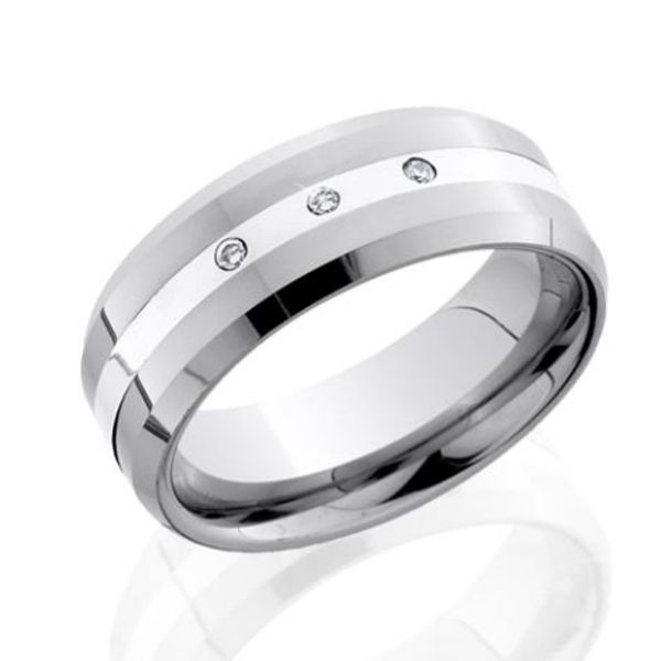 Beveled Tungsten Carbide And Argentium Silver Inlay Diamond Band Dickinson Jewelers Dunkirk, MD