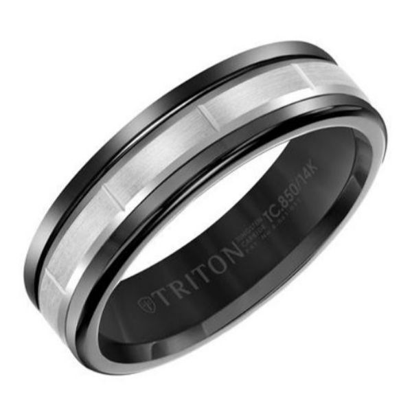 14k White Gold And Round Edge Black Tungsten Carbide Band Dickinson Jewelers Dunkirk, MD