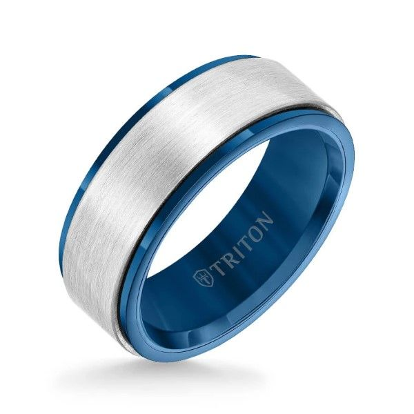 Blue And White Satin Finish Tungsten Carbide Band Dickinson Jewelers Dunkirk, MD