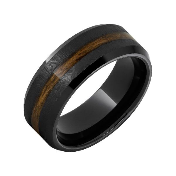 Black Ceramic Band with Bourbon Barrel Aged™ Inlay and Grain Finish Dickinson Jewelers Dunkirk, MD