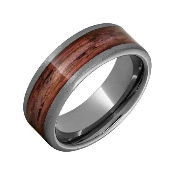 Tungsten Flat Band with Cabernet Barrel Aged Inlay and Stone Finish Dickinson Jewelers Dunkirk, MD