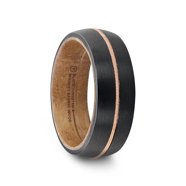 CHORDAL 8mm Black Tungsten with Brass Guitar String and Whiskey Barrel Inner Sleeve Dickinson Jewelers Dunkirk, MD