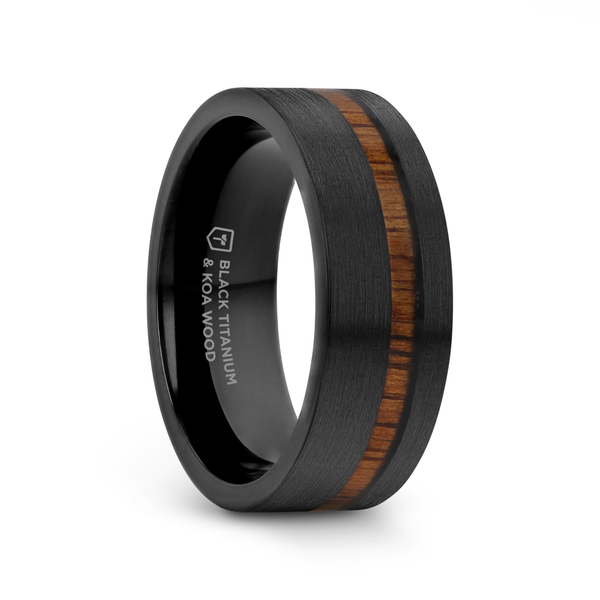 Koa Wood Inlaid Black Titanium Men's Wedding Band Dickinson Jewelers Dunkirk, MD