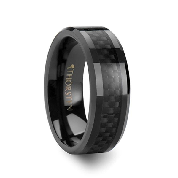 Black Carbon Fiber Inlaid Ceramic Wedding Band Dickinson Jewelers Dunkirk, MD