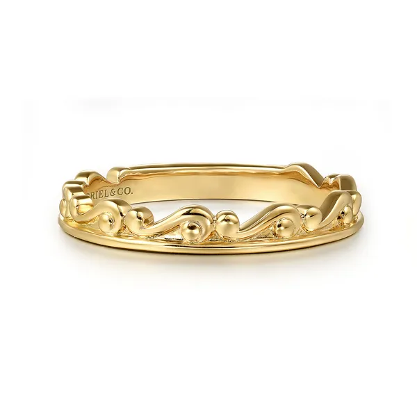 14K Yellow Gold Scrollwork and Polished Band Stackable Fashion Ring Dickinson Jewelers Dunkirk, MD