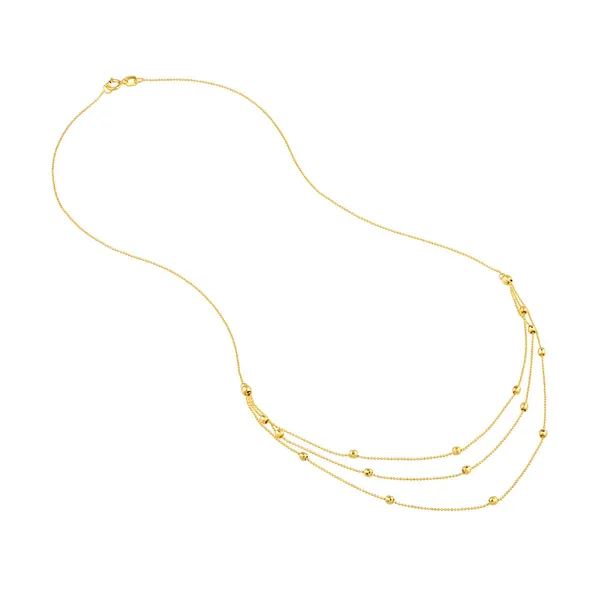 14Kt Yellow Triple Strand D/C Beaded Bib Necklace Image 2 Dickinson Jewelers Dunkirk, MD