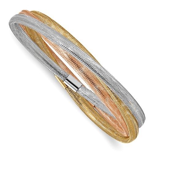 14k Tri-Color Mesh Three Intertwined Stretch Bangle Dickinson